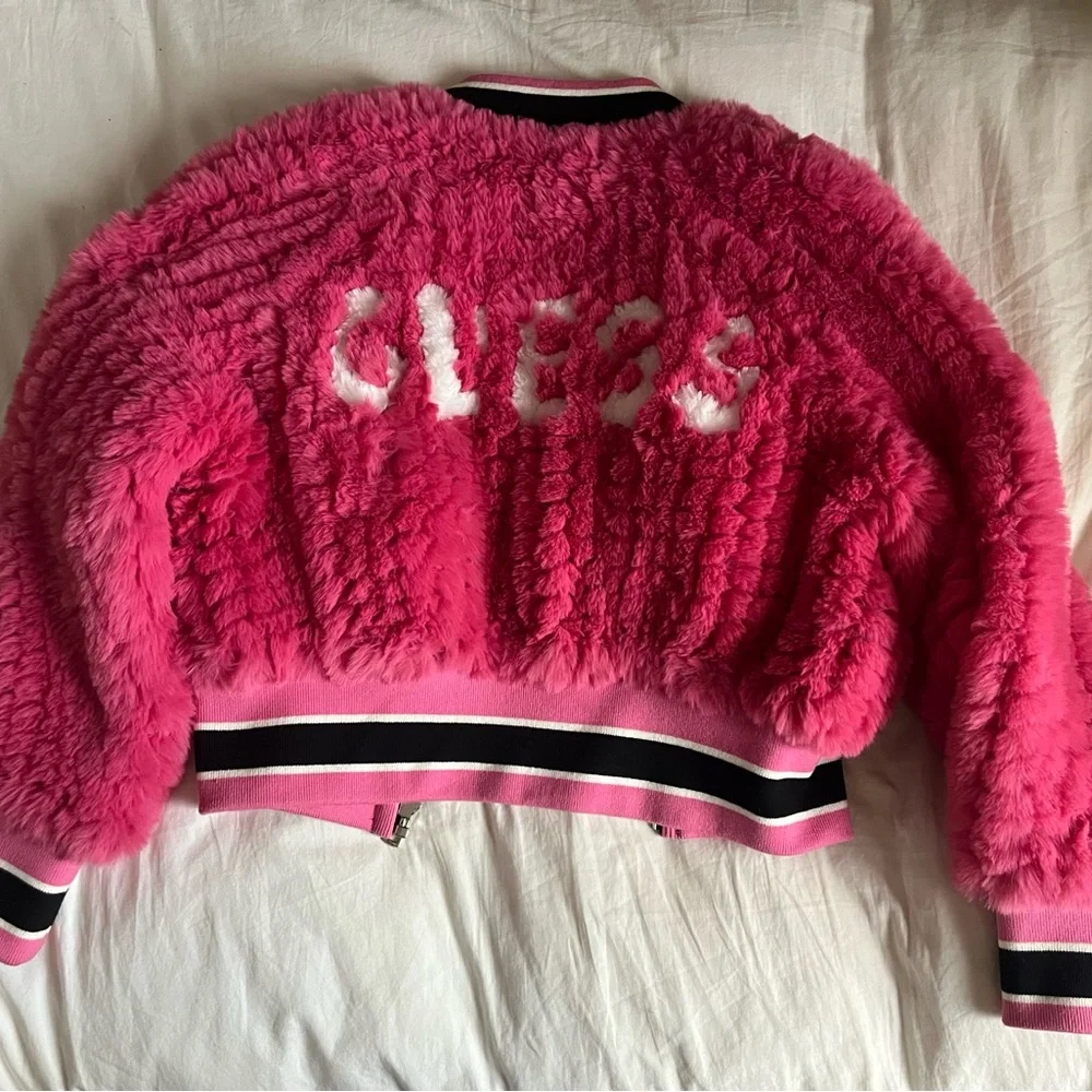GUESS Pink Fuzzy Bomber Jacket - Picture 2 of 4